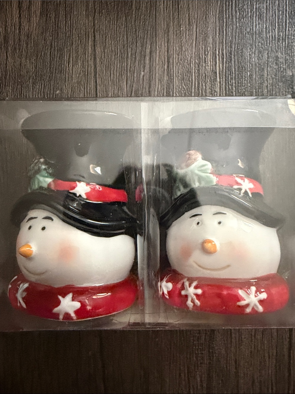Holiday Snowman Ceramic Salt and Pepper Shakers -Red, Black, White